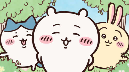 An adorable cartoon illustration of Chiikawa, Hachiware, and Usagi from Nanka Chiisakute... wallpaper