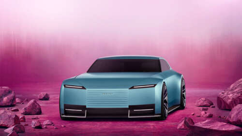 A futuristic Jaguar Type 00 concept car featuring a monochrome pink aesthetic and... wallpaper