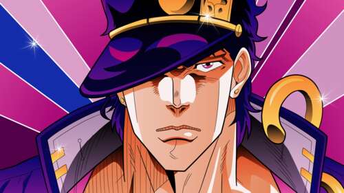A vibrant pop art illustration of Jotaro Kujo from JoJo's Bizarre Adventure featuring... free wallpaper