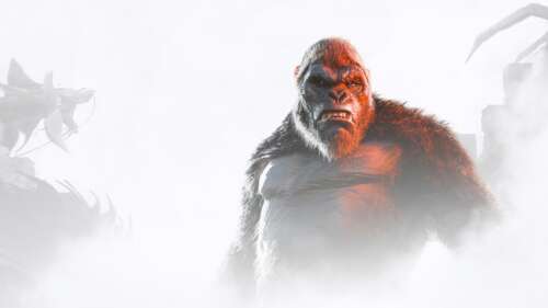 A hyper-realistic, cinematic close-up of King Kong displaying his powerful features... wallpaper