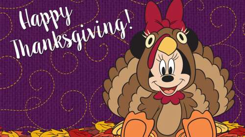 Minnie Mouse from Disney with a turkey on a purple background for Thanksgiving free hd wallpapers