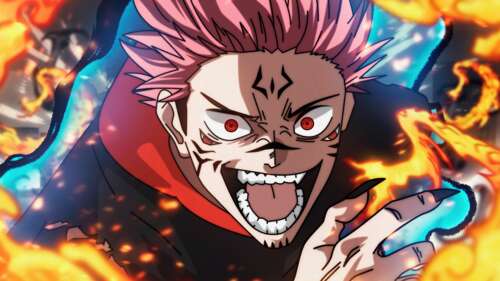 A badass and intimidating depiction of Ryomen Sukuna from the anime Jujutsu Kaisen. free wallpaper