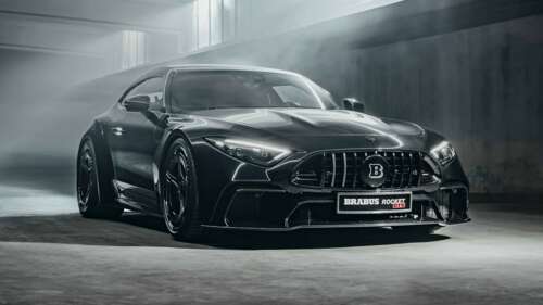 A sleek, all-black 2024 Brabus Rocket GTS based on the Mercedes-AMG SL 63 performance... wallpaper