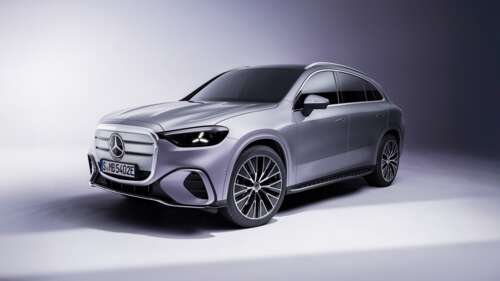 A high-resolution 5K view of the 2025 Mercedes-Benz GLC 400 AMG Line electric SUV,... free wallpaper