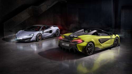 A detailed, high-definition view of a McLaren 600LT Spider supercar showcasing its... wallpaper