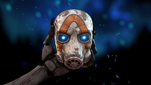 A close-up view of a Psycho character wearing the signature mask from the Borderlands... wallpaper