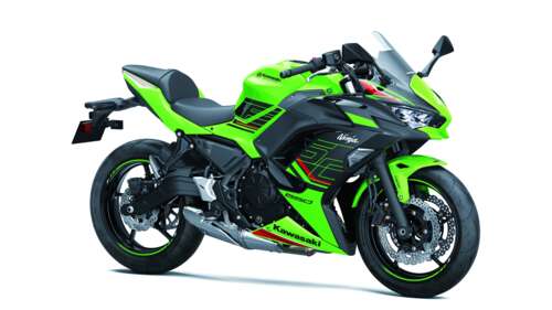 A detailed close-up of a 2023 Kawasaki Ninja 650 sports motorcycle featuring sleek... free wallpaper
