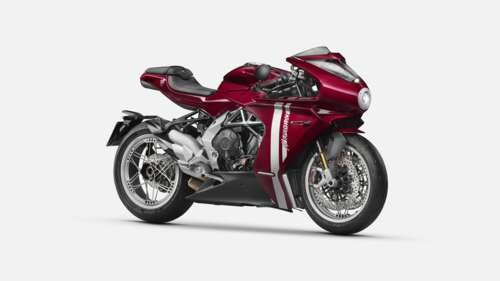 A detailed view of the 2023 MV Agusta Superveloce sports motorcycle isolated on a... wallpaper download