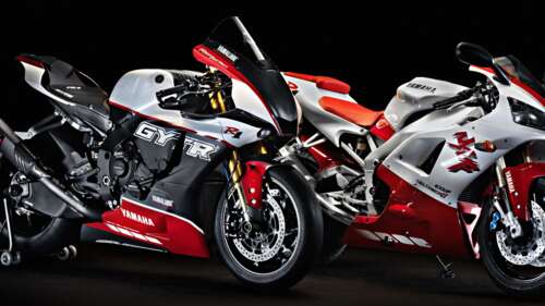 Close-up view of the 2023 Yamaha R1 GYTR Pro motorcycle featuring 25th Anniversary... wallpaper