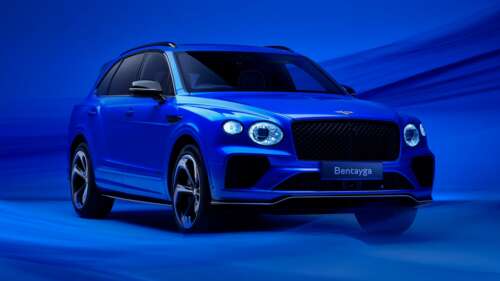 A high-resolution 5K image of a 2024 Bentley Bentayga S featuring a sleek blue aesthetic... wallpaper