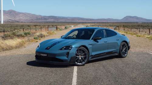 A close-up, high-detail view of the 2024 Porsche Taycan Turbo GT electric luxury... high definition wallpaper
