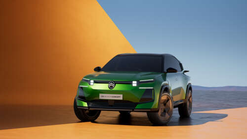 A futuristic 2025 Citroen C5 Aircross concept car featuring aerodynamic lines and... wallpaper