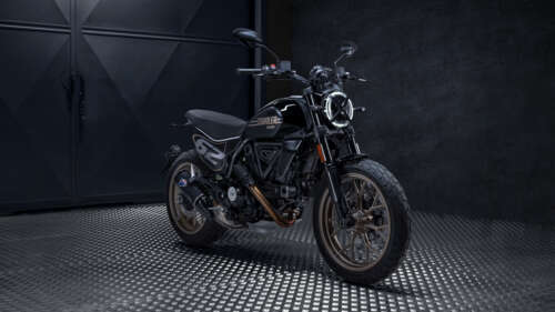 A high-resolution view of a 2025 Ducati Scrambler Full Throttle cafe racer motorcycle. wallpaper download