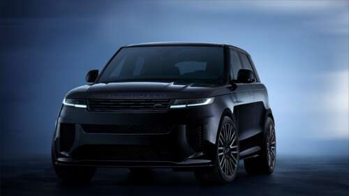 A high-resolution, sleek all-black 2025 Range Rover Sport SV Black Edition luxury... wallpaper