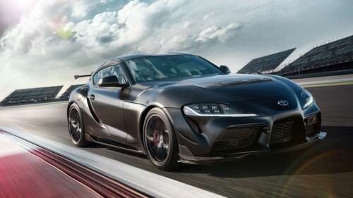 2025 Toyota GR Supra A90 Final Edition driving on a professional racing circuit wallpaper download