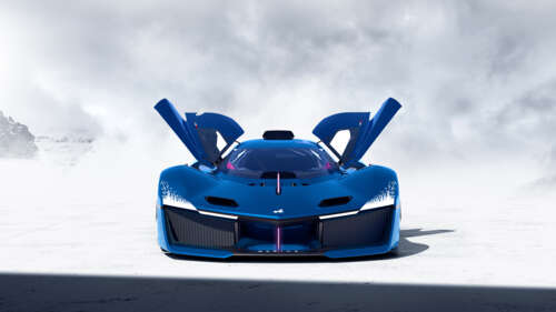 The futuristic 2025 Alpine Alpenglow Hy6 hydrogen-powered supercar set against a... wallpaper