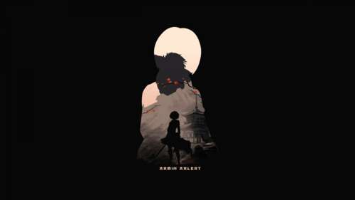 A high-resolution silhouette of Armin Arlert from Attack on Titan against a solid... wallpaper