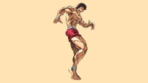 A minimalist 8K illustration of Baki Hanma from Baki the Grappler set against a soft... wallpaper