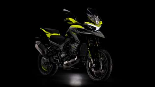 A high-detail, 8K resolution studio shot of a Benelli TRK 800 adventure touring motorcycle... wallpaper