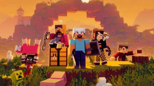 A high-resolution cinematic animation of Steve in a vibrant, blocky Minecraft world... free wallpaper