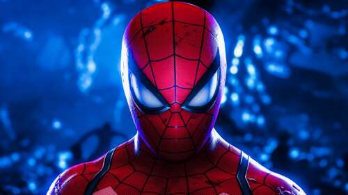 A highly detailed, cinematic 5K close-up of Spider-Man from the Marvel's Spider-Man... wallpaper