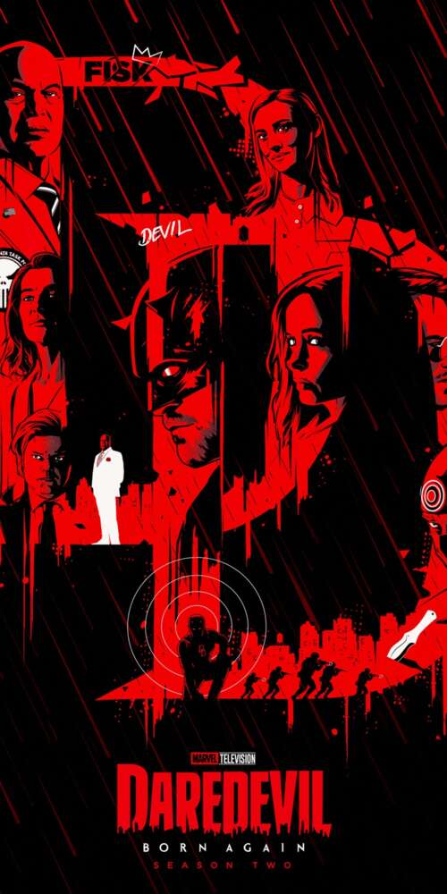 Dramatic dark red artwork of Daredevil from the Marvel series Daredevil: Born Again wallpaper