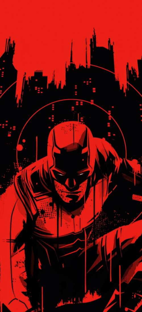A high-contrast red and black illustration of Matt Murdock from Daredevil: Born Again. wallpaper