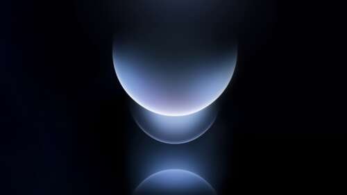 Abstract composition of glowing blue spheres and flowing gradient shapes on a dark... wallpaper