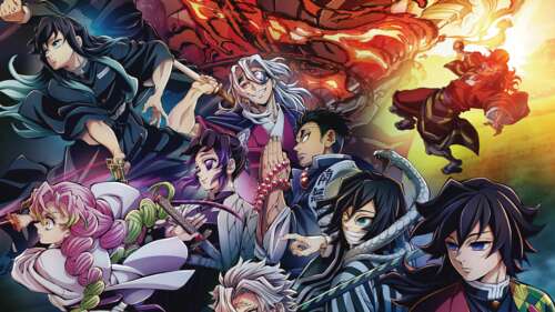 An epic group portrait of the Hashira characters from Demon Slayer: Kimetsu no Yaiba,... wallpaper