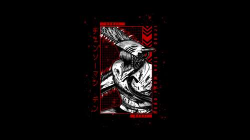 A high-contrast, dark-themed portrait of Denji from Chainsaw Man against a black... wallpaper