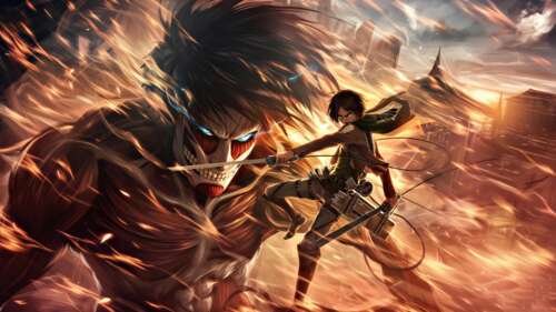 Eren Yeager and Mikasa Ackerman from Shingeki no Kyojin (Attack on Titan) wallpaper