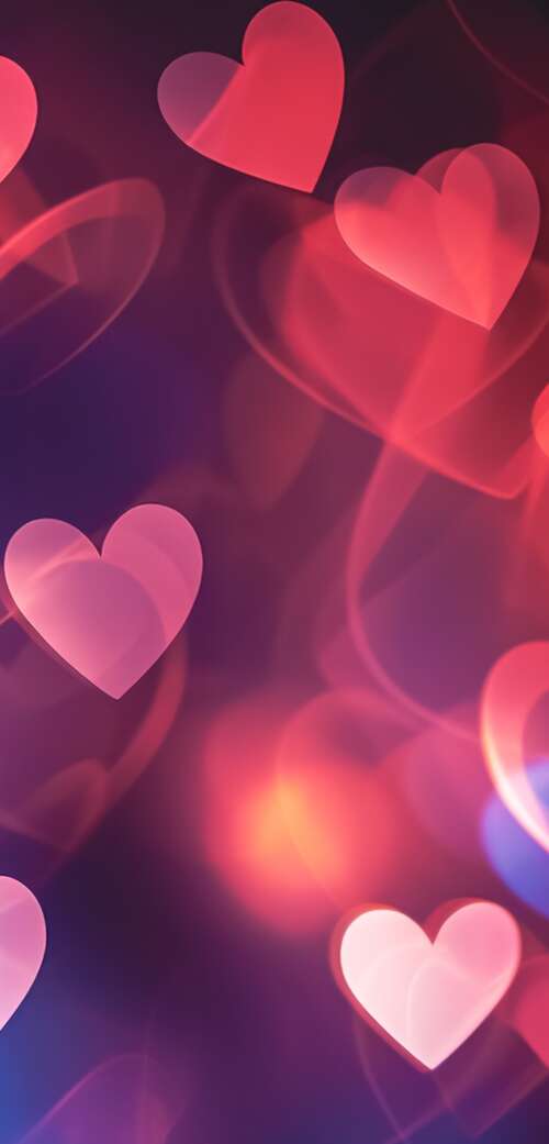 A collection of multi-colored glowing hearts set against a soft, out-of-focus bokeh... wallpaper photo gallery download