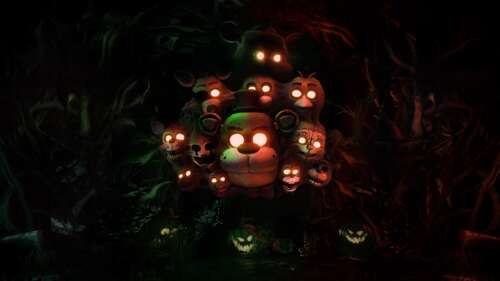 A spooky and atmospheric portrayal of Freddy Fazbear, the animatronic character from... wallpaper