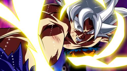 Son Goku in his Perfected Ultra Instinct form from Dragon Ball Super with silver... wallpaper