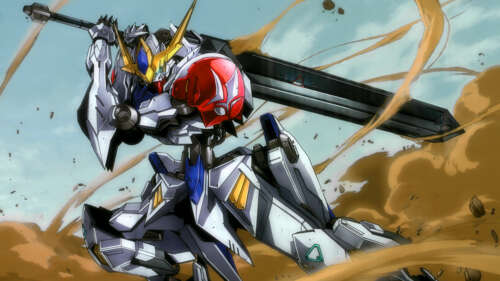 A massive, armored robotic warrior with glowing sensors and heavy mechanical armor... wallpaper
