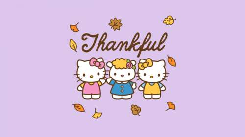 Hello Kitty from Sanrio in a Thanksgiving theme with a lavender background wallpaper