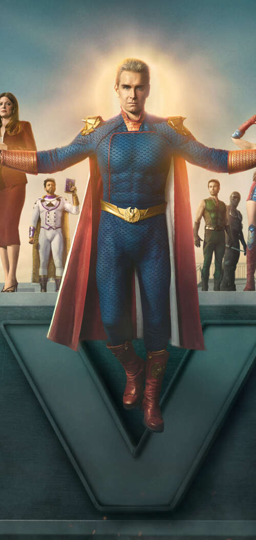 A high-detail, dramatic portrait of Homelander from the television series The Boys. high definition wallpaper