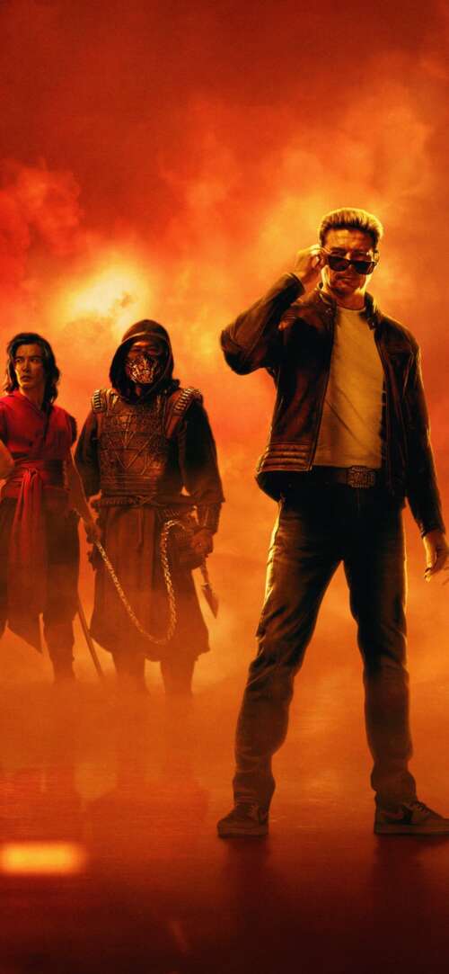 Cinematic movie poster of Johnny Cage, played by Karl Urban, from Mortal Kombat II... download free phone wallpaper