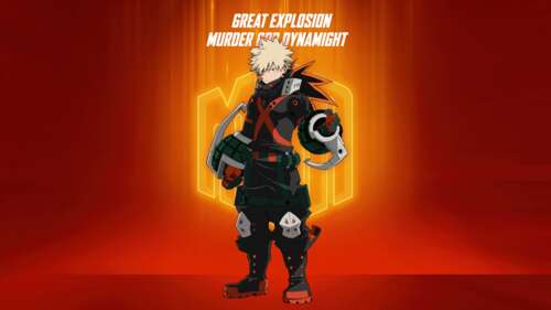 Katsuki Bakugo from My Hero Academia against a vibrant orange background wallpaper