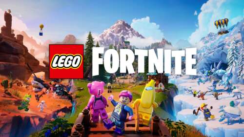 LEGO-style characters and blocky landscapes inspired by the Fortnite game world. wallpaper