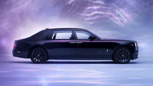 A luxurious Rolls-Royce Phantom car in a high-resolution purple aesthetic setting. wallpaper