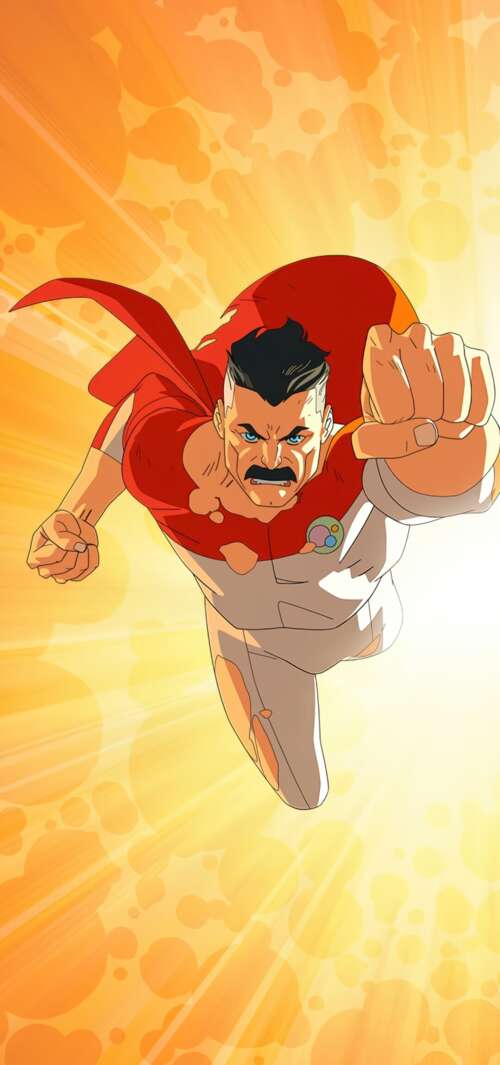 Mark Grayson and Omni-Man from the Invincible animated series facing each other in... wallpaper
