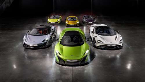 A high-resolution composition of three McLaren supercars: the 600LT, 675LT, and 765LT. wallpaper