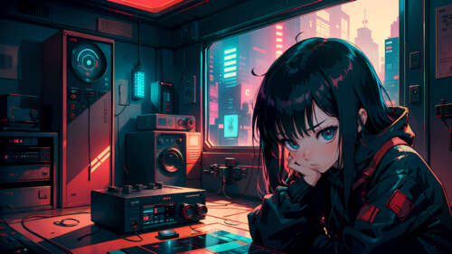 A melancholic anime girl with a sad expression, featuring lofi aesthetic colors and... wallpaper