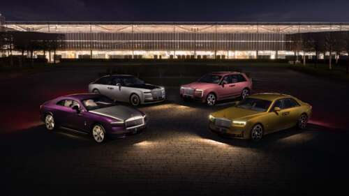A lineup of luxury Rolls-Royce cars, including the Cullinan, Phantom, and Spectre,... wallpaper
