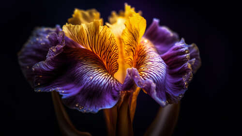 Close-up macro photography of a purple flower with glistening dew drops on its petals... wallpaper
