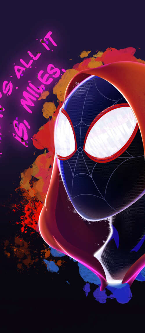 Neon art of Miles Morales from Marvel Comics against a dark background. lock screen wallpaper