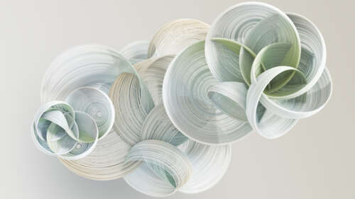 A 3D render of sage green concentric circles and rings in a minimalist, modern design... wallpaper