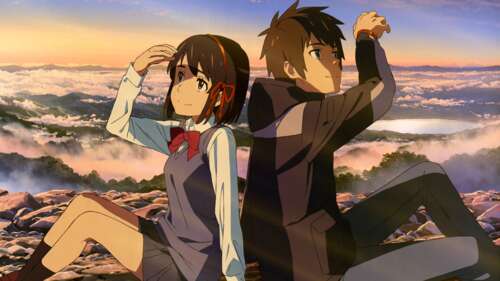 An anime illustration of Mitsuha Miyamizu and Taki Tachibana from the movie Your... wallpaper