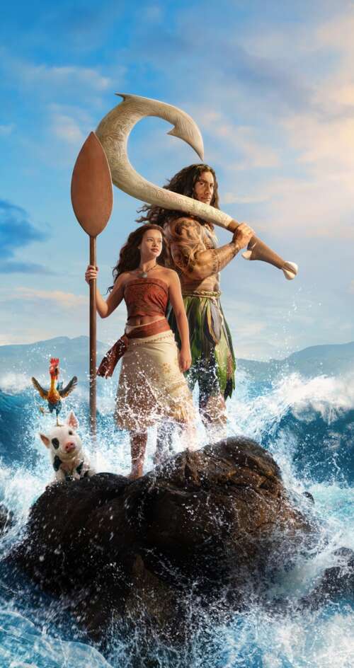 Cinematic ultrawide movie poster for the 2026 Disney film Moana, featuring the characters... wallpaper